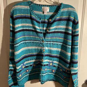 Christopher & Banks button front cardigan with hand embroidered flowers large